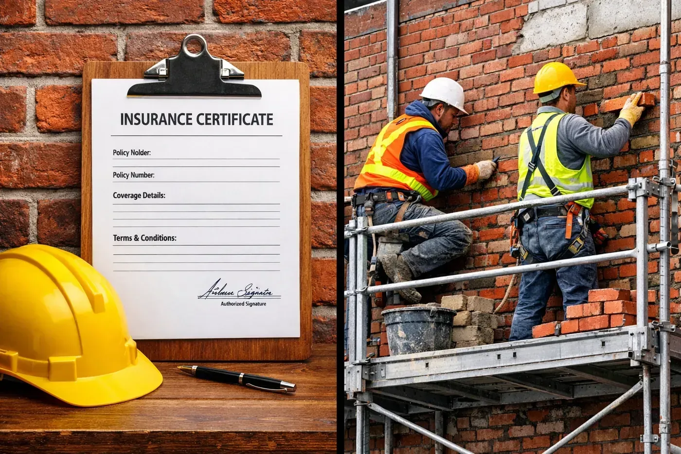 Licensed and insured brick repair contractors with safety equipment and documentation