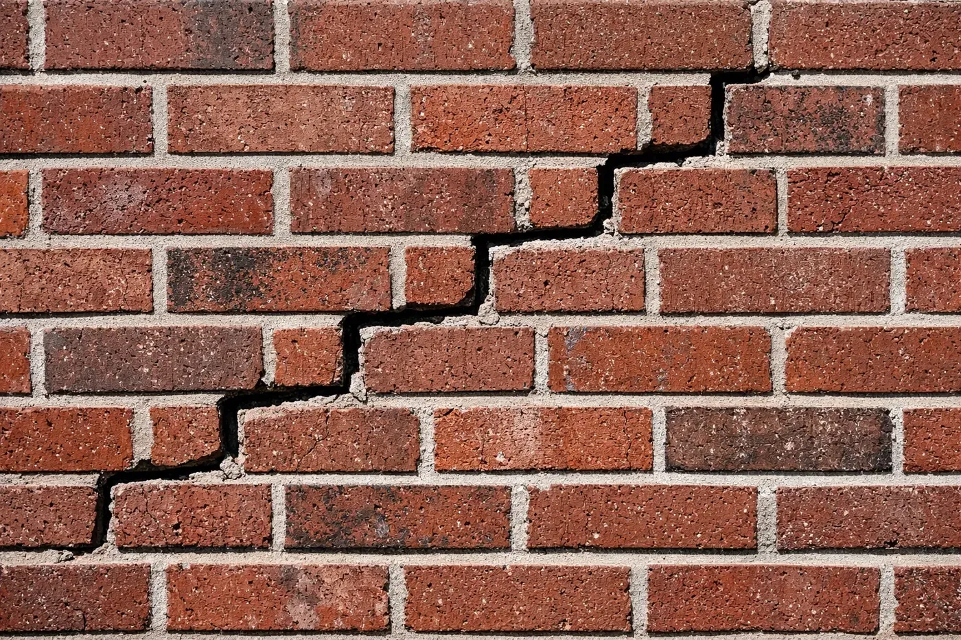 Stair-step cracks in a Dallas brick wall showing signs of foundation movement and need for brick repair Dallas.
