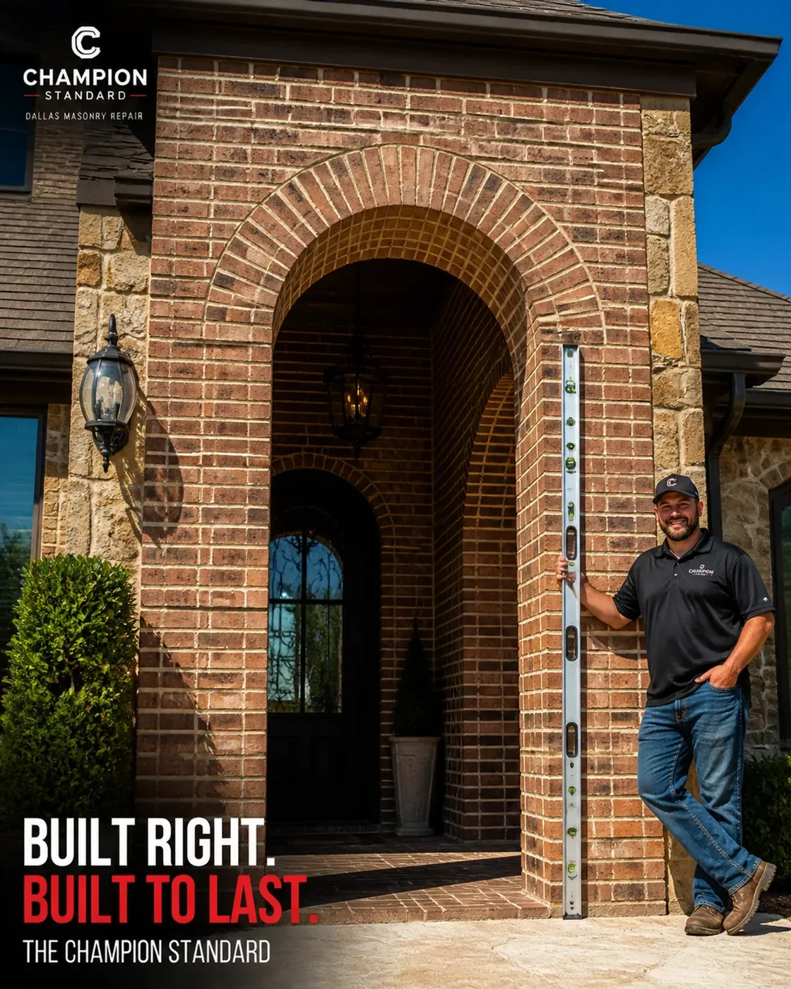 Seamless brick arch repair in Dallas showing perfect alignment and structural integrity.