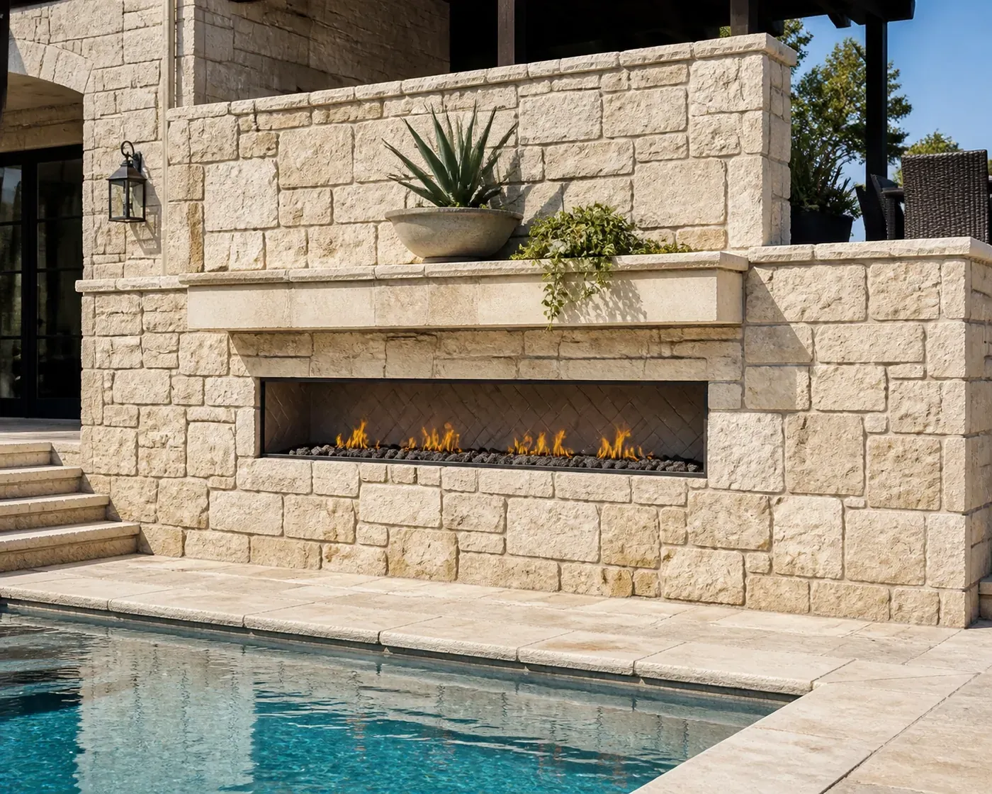 Custom stonework Dallas featuring luxury natural Texas limestone masonry and precision mortar joints.