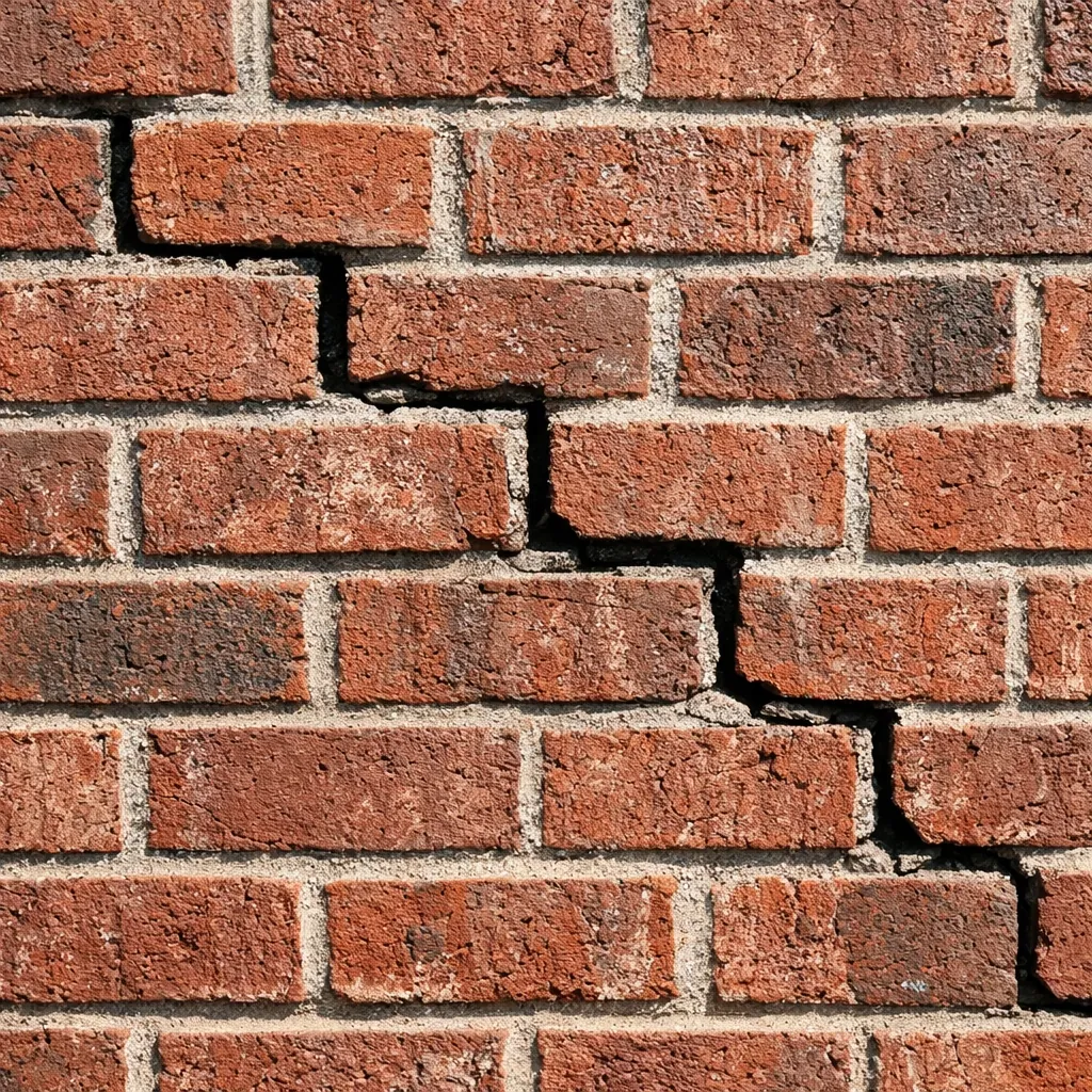 Stair-step crack in a Dallas brick wall showing signs of masonry damage from expansive clay soil movement.