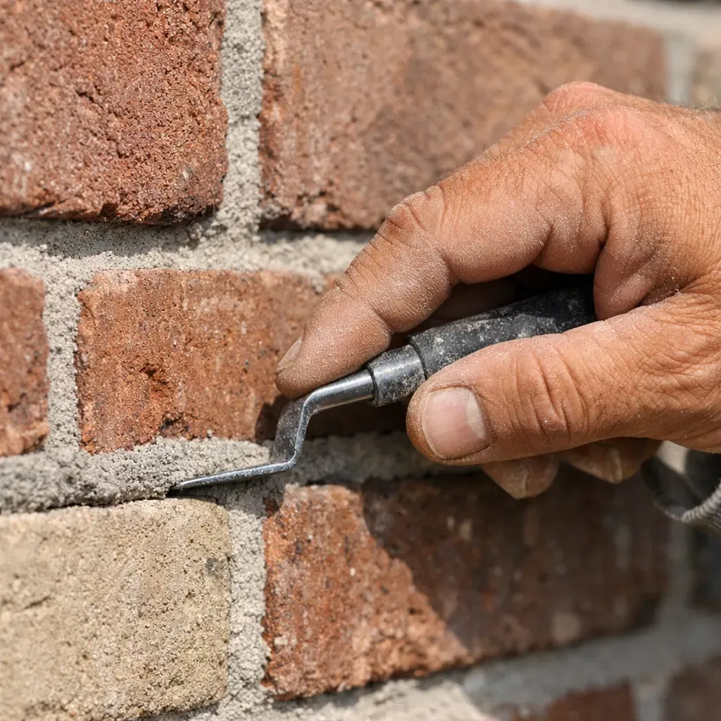 Close-up of professional custom mortar matching for a luxury DFW estate brick repair project.