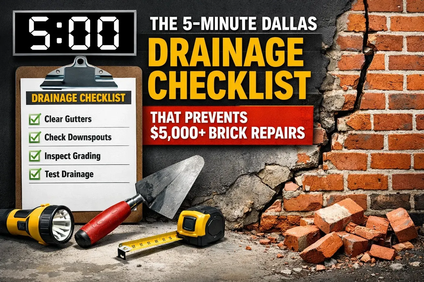 The 5-Minute Dallas Drainage Checklist That Prevents $5,000+ Brick Repairs
