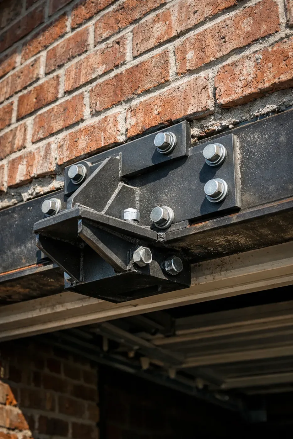 LintleLOCK system installation for garage lintel repair in Dallas to fix horizontal cracks above the door.