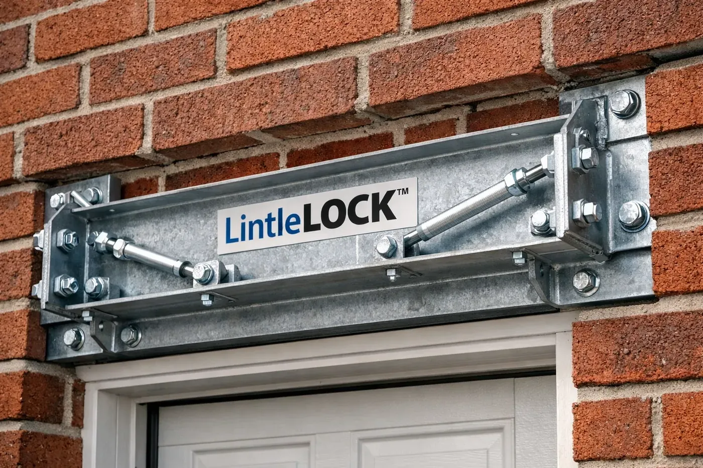 LintleLOCK™ reinforcement system installed above garage door with structural supports