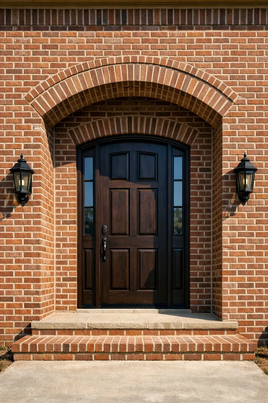 Expert masonry restoration of a brick archway above a front door to boost Dallas home value.