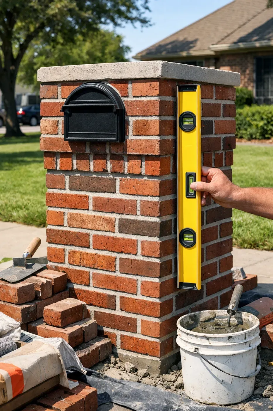 Professional brick mailbox repair in Dallas TX featuring precise mortar matching and alignment.