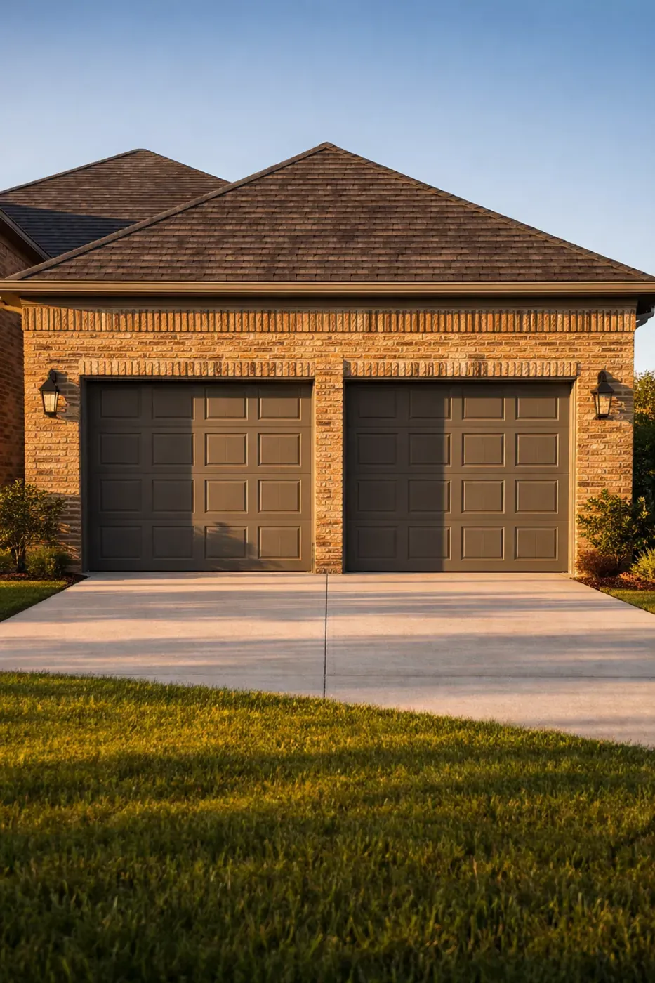 Dallas suburb home with double garage featuring level brick lintel, highlighting quality masonry garage repair