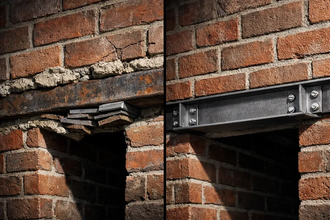 Comparison of temporary shim repair versus LintleLOCK permanent bracket system for brick lintels