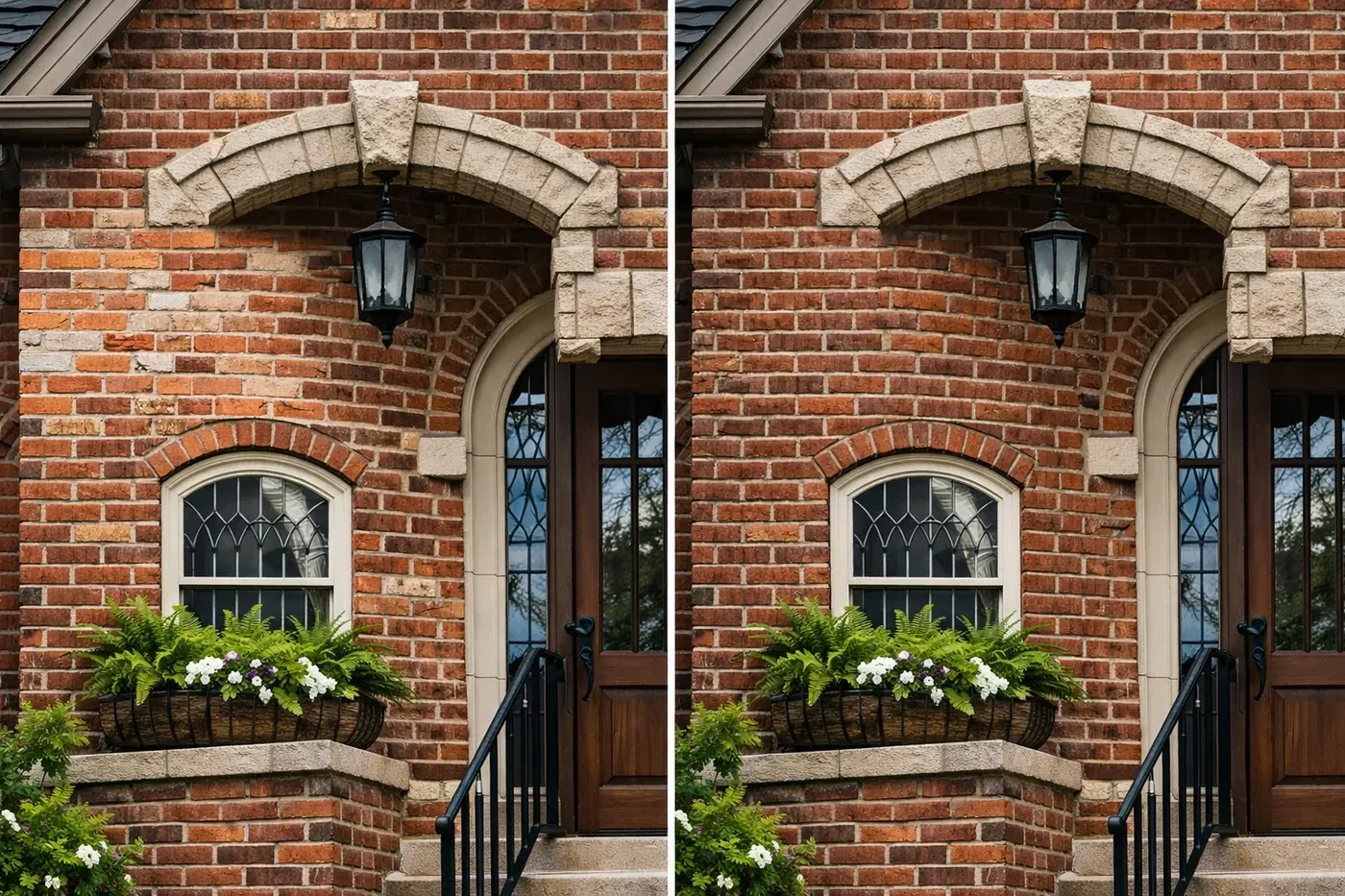Dallas historic home showing poor brick repair patch versus invisible professional brick matching