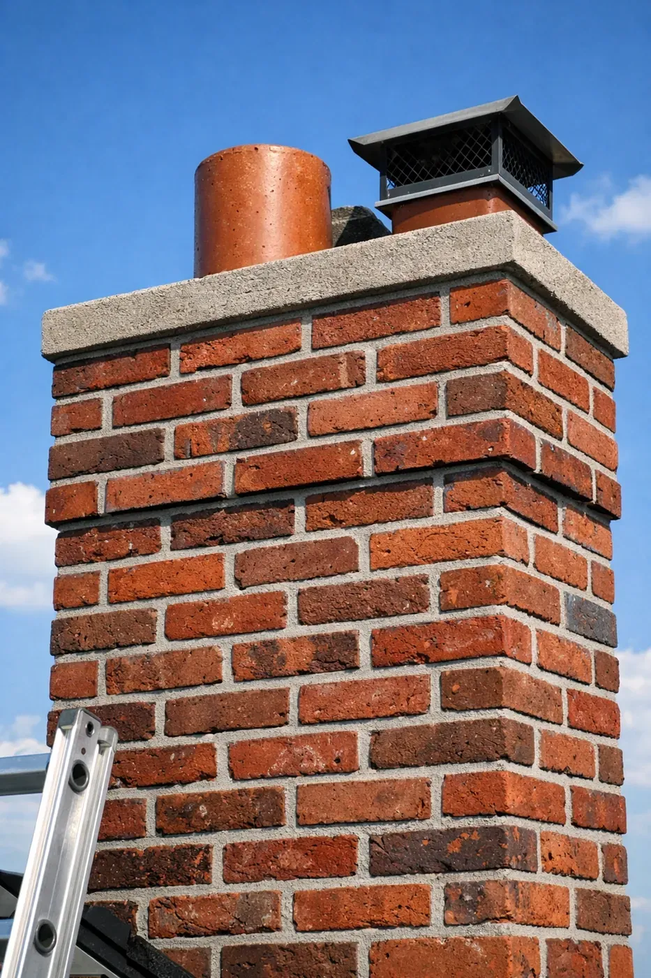 Professional chimney repair in Dallas TX with perfectly matched historic mortar and brick joints.