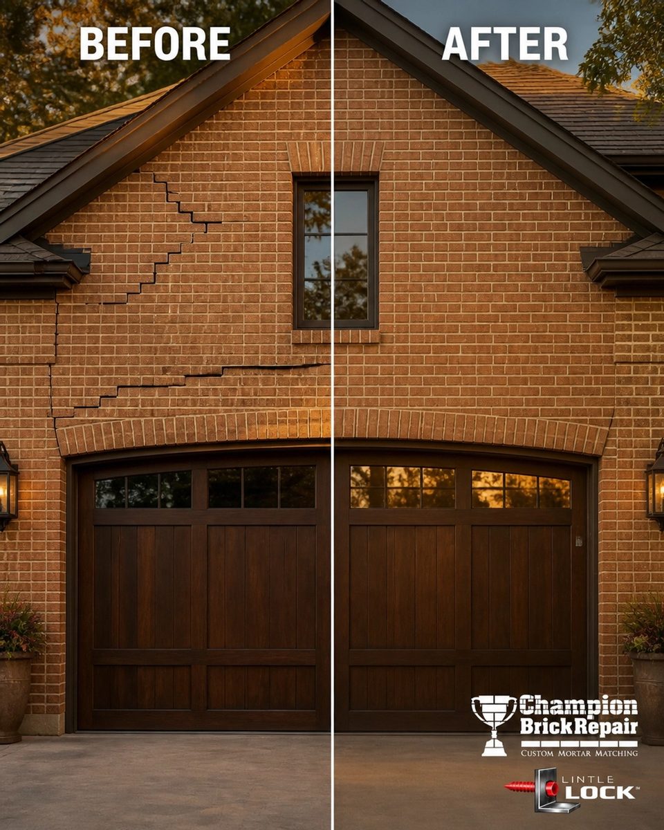 Stair-Step Crack Above Garage Gable — Champion Brick Repair