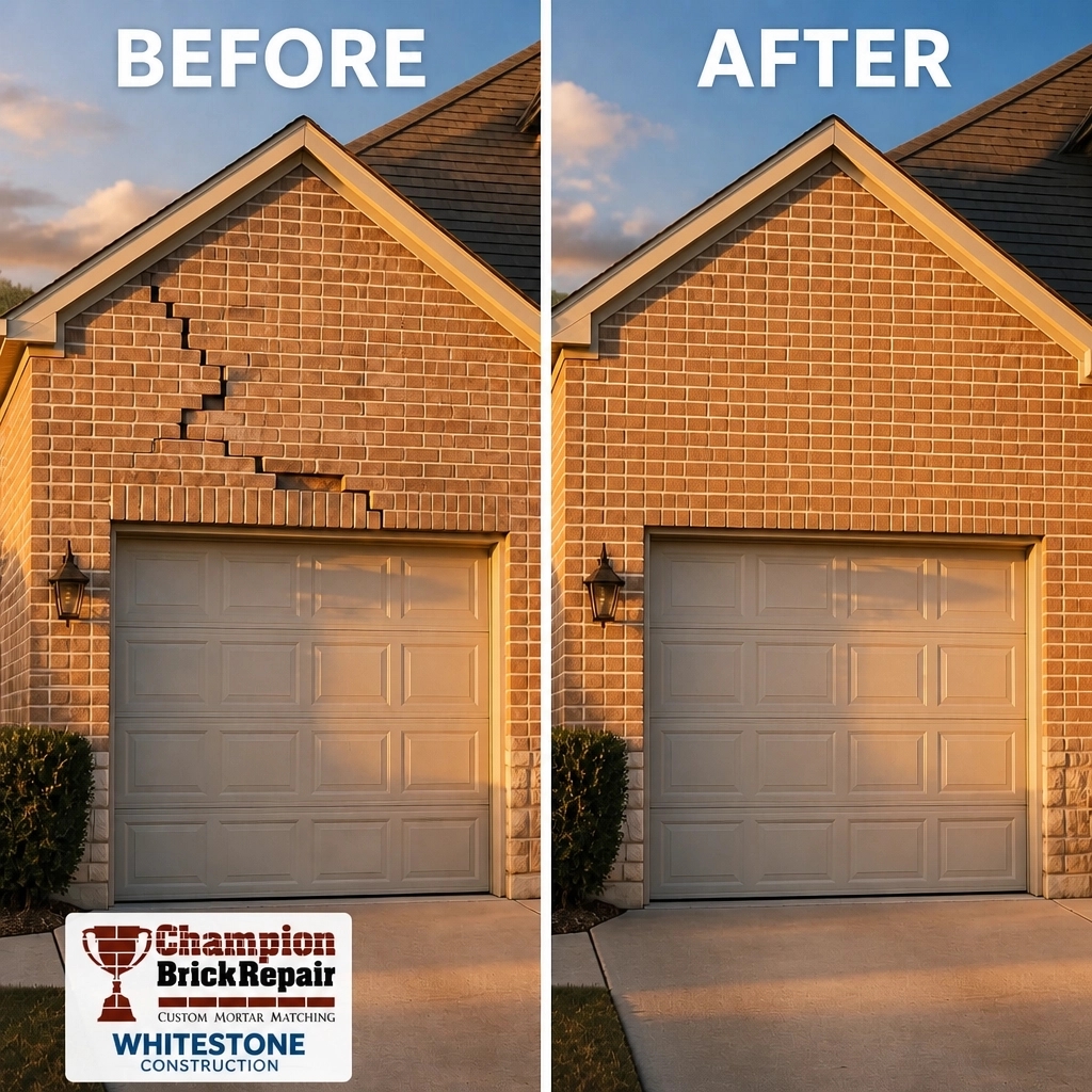 Stair-Step Crack Above Garage — Champion Brick Repair