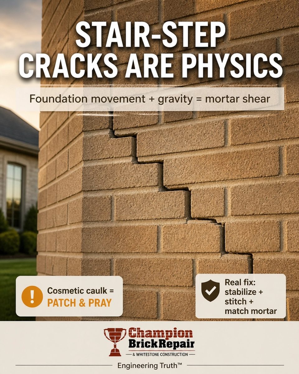 Stair-Step Crack Damage — Champion Brick Repair