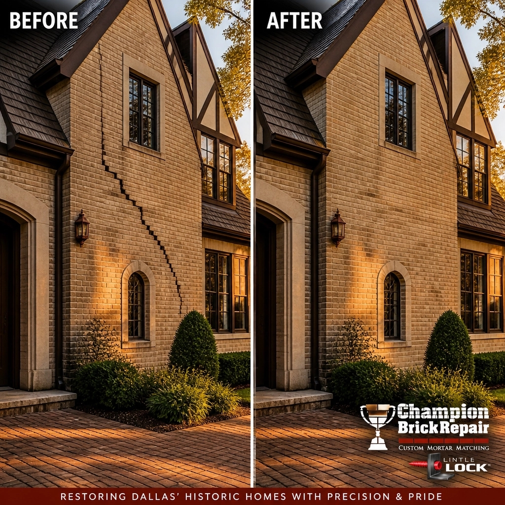 Stair-Step Crack On Gable — Champion Brick Repair